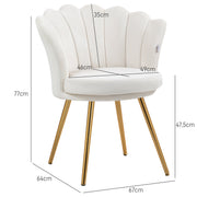 Fauteuil coquillage chaise coiffeuse fauteuil en velours fauteuil de salon avec pieds en métal doré crème-2
