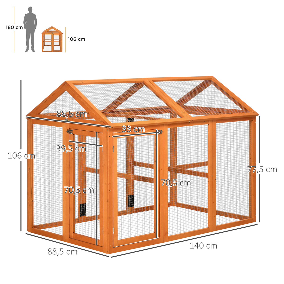Enclos poulailler en bois, 1,18 m², orange-3