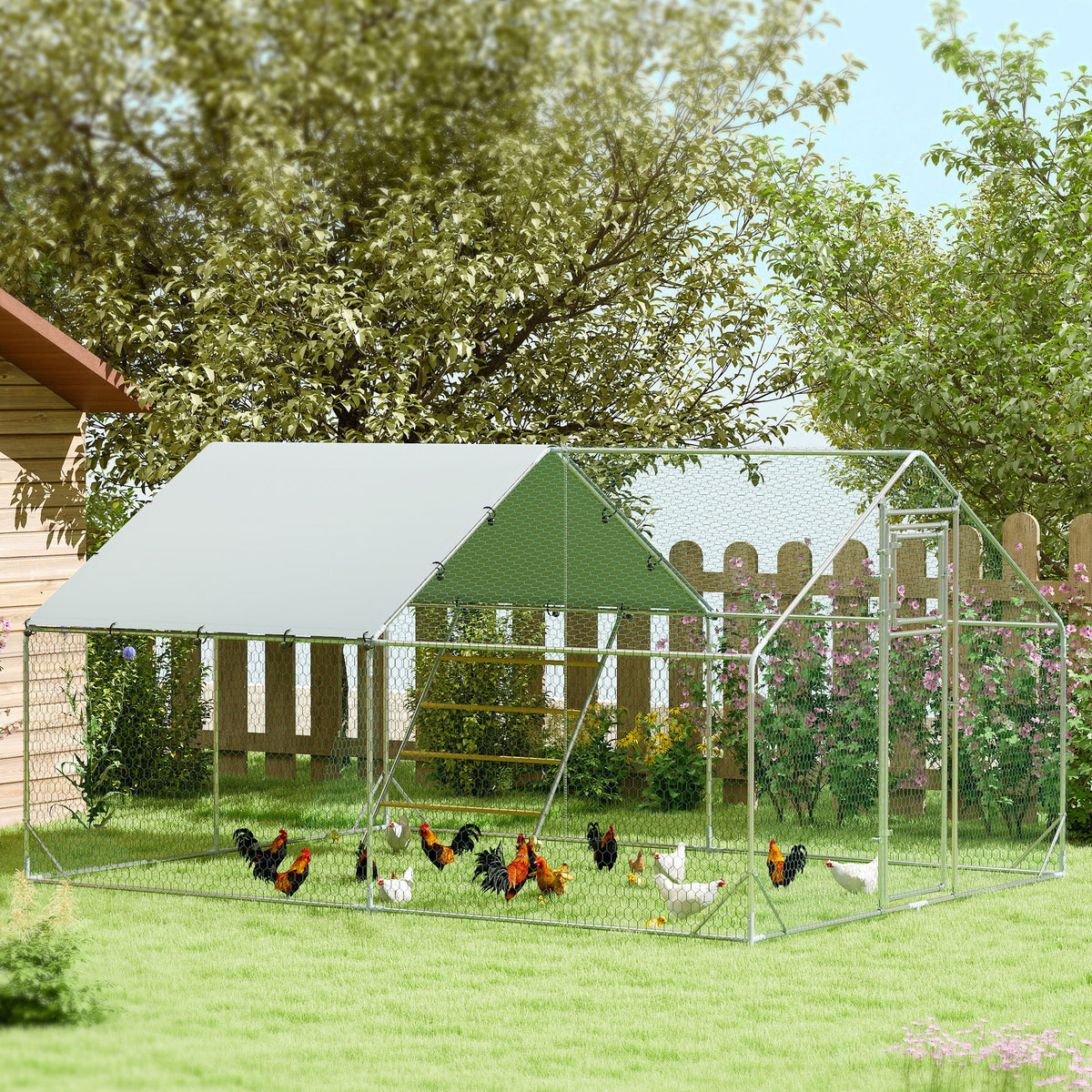 Poulailler enclos avec distributeur et perchoir, 12-18 poules-5