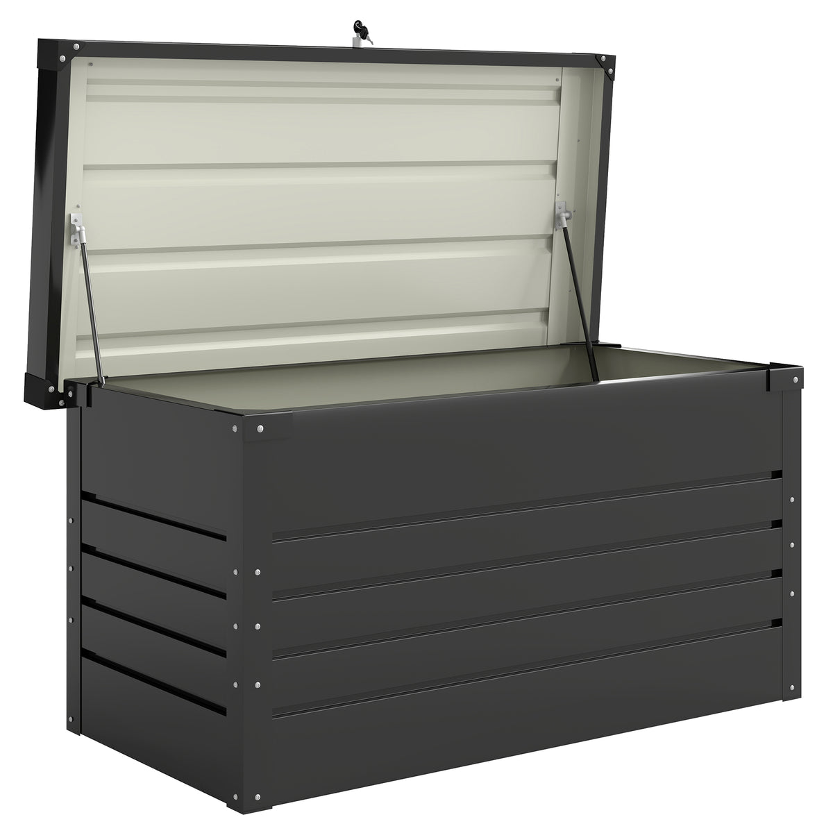 Coffre de rangement métal boîte de jardin 350L double vérins à gaz  verrouillable pour coussins outils gris anthracite-0