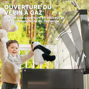 Coffre de rangement métal boîte de jardin 350L double vérins à gaz  verrouillable pour coussins outils gris anthracite-4