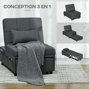 Fauteuil convertible 1 place fauteuil lit avec dossier réglable, siège rembourré et oreiller, gris-5