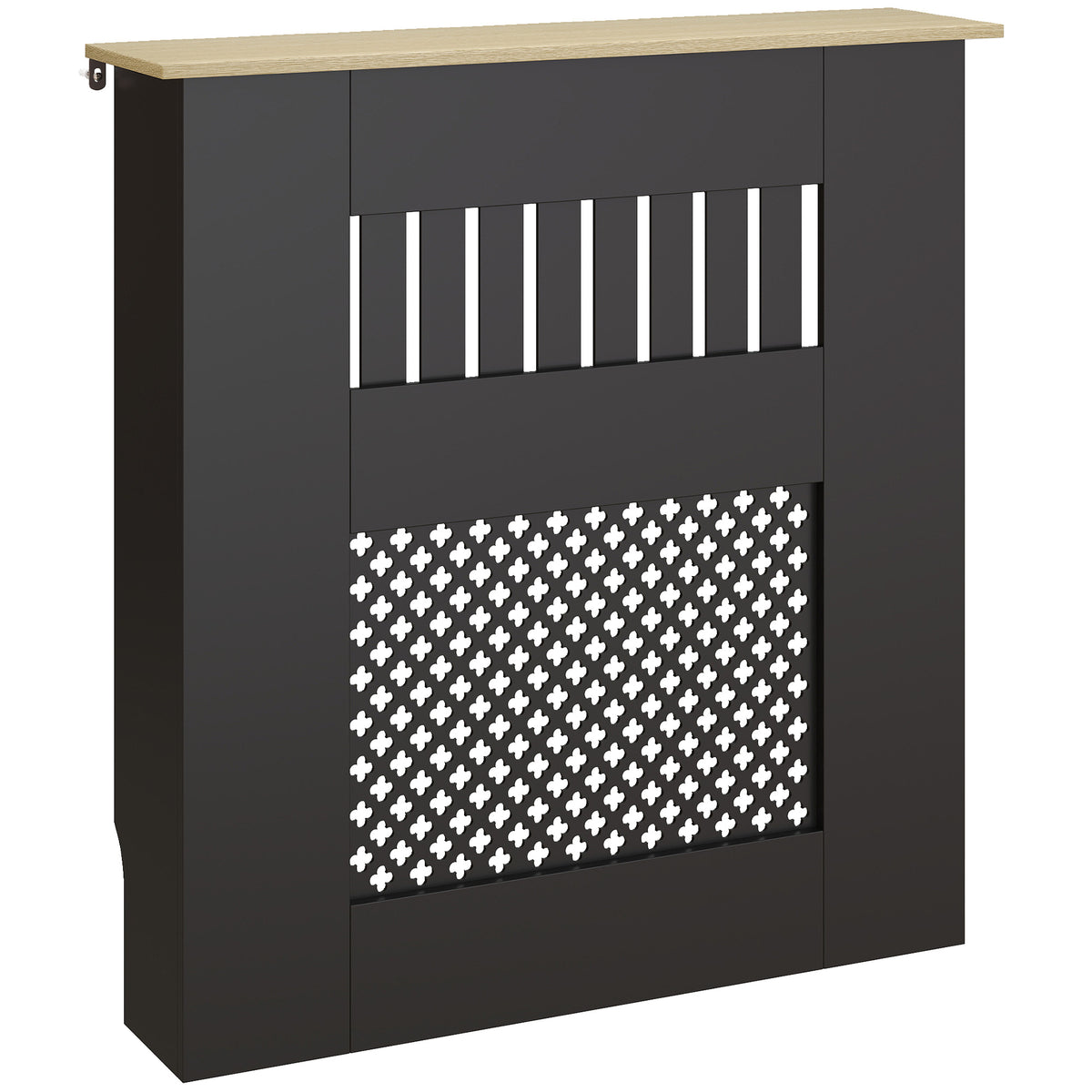 Couvercle de Radiateur en Bois à Lattes avec Détails Croisés et Étagère Supérieure, 78 x 19 x 81 cm, Noir-0