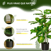 Calathea artificiel 95 cm, pot ciment, intérieur-1