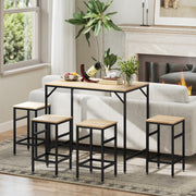 Ensemble Table de Bar Industriel + 4 tabourets Repose-Pieds en Bois couleur Chêne Clair Cadre en métal Noir-7