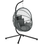 Fauteuil œuf suspendu, chaise hamac balançoire intérieur et extérieur, panier pliable, coussin rembourré, gris-0