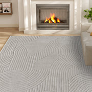 Tapis salon 160 x 120 cm, tapis à poils épais géométrique, moelleux et antidérapant, gris-8