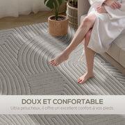 Tapis salon 160 x 120 cm, tapis à poils épais géométrique, moelleux et antidérapant, gris-3
