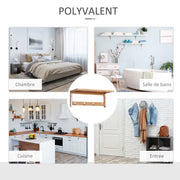 Porte-manteau mural penderie murale étagère 50L x 16l x 17,5H cm 4 patères kit fixation fourni bambou naturel-5
