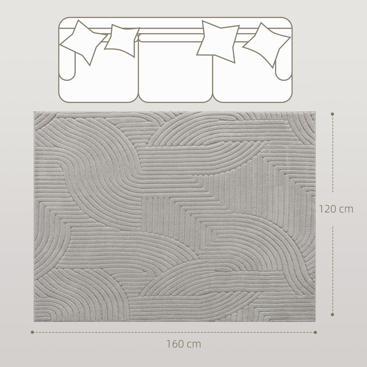 Tapis salon 160 x 120 cm, tapis à poils épais géométrique, moelleux et antidérapant, gris-2