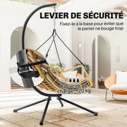 Fauteuil suspendu en résine tressée avec support, chaise suspendue, coussin, attache de sécurité, hauteur réglable, gris-7