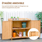 Armoire de jardin sur pied table de rempotage 2 en 1 - table de jardinage double porte, étagère, plateau tôle-5