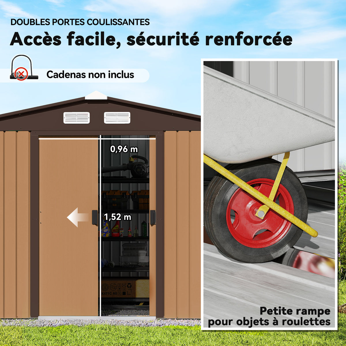 Abri de Jardin 4,9 m² cabane de jardin armoire de jardin Porte coulissante ventilations tôle Acier Jaune-4