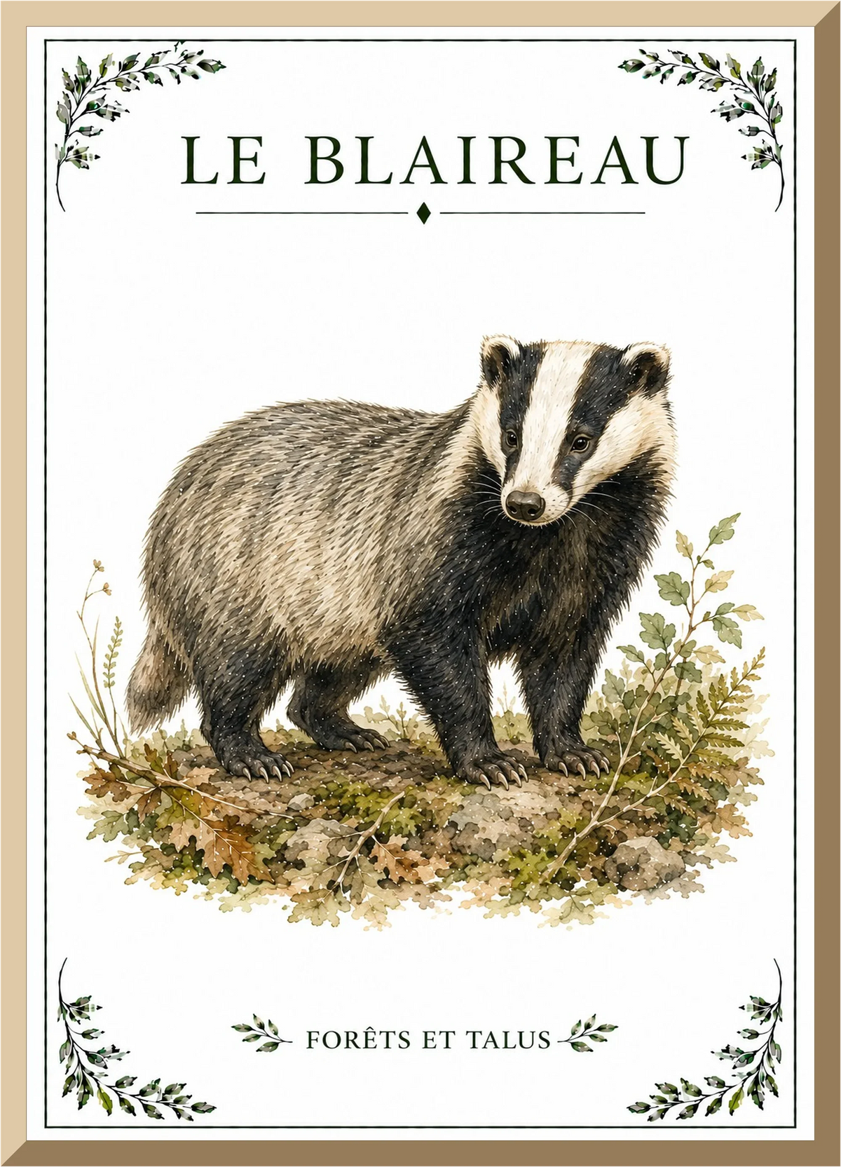 Affiche naturaliste Blaireau – illustration de faune