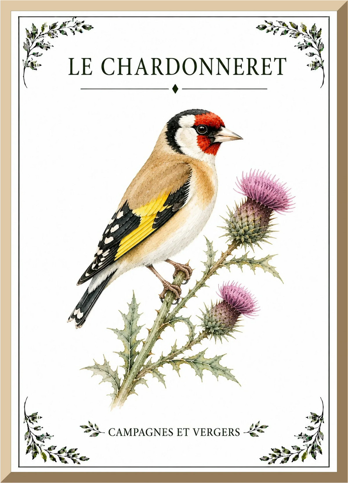 Affiche naturaliste Chardonneret – illustration d’oiseau