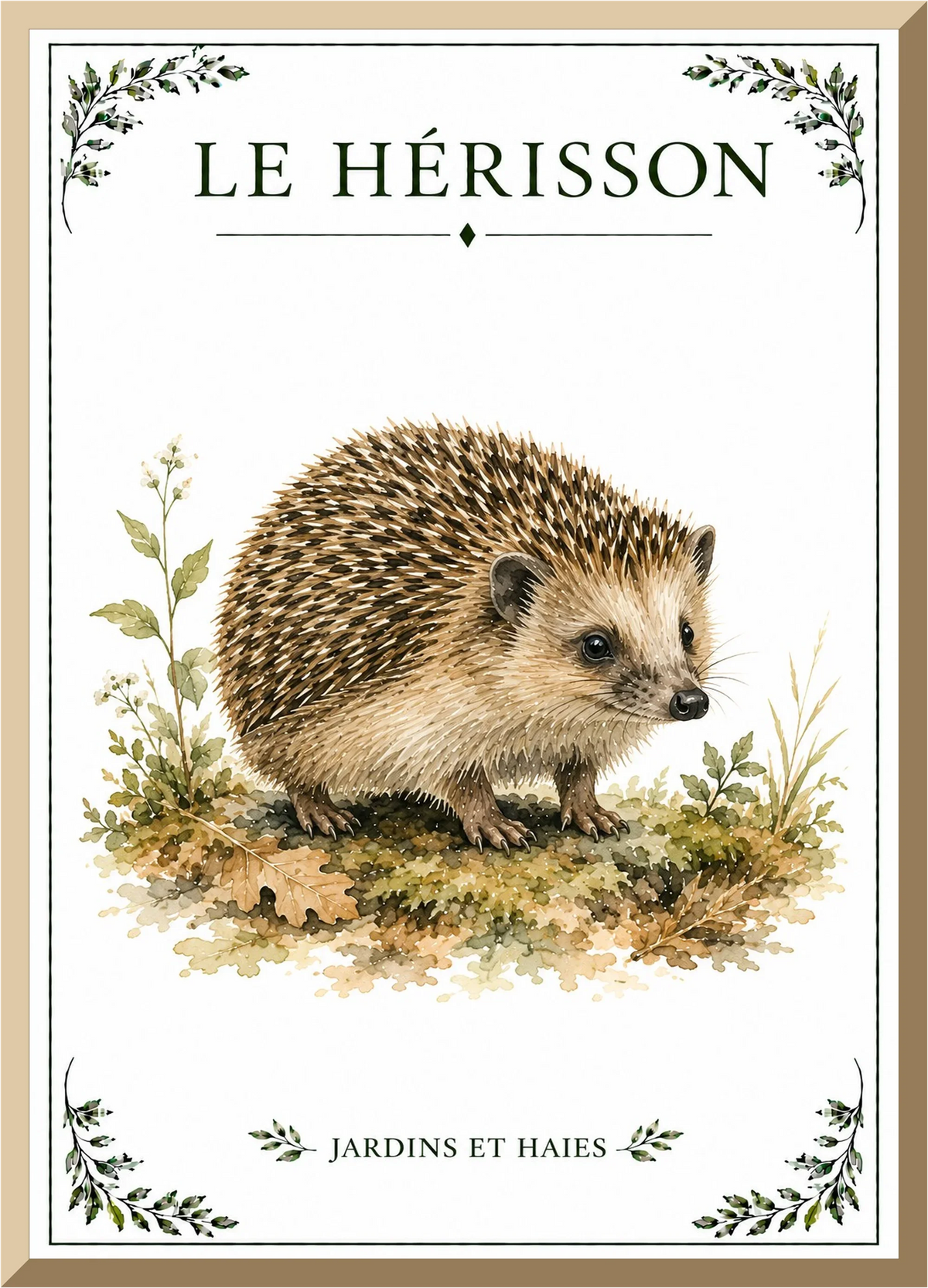 Affiche naturaliste Hérisson – illustration de faune