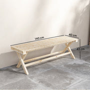 Banc de Jardin en Bois massif, Banquette de Jardin avec Assise à Lattes Effet Bois, 140 x 40 x 43 cm, Bois Naturel-2