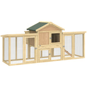 Poulailler clapier modèle chalet multi-équipé : rampes, nichoirs, plateau, en bois massif 204 x 85 x 93 cm bois naturel-0