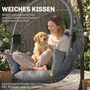 Fauteuil œuf suspendu, chaise hamac balançoire intérieur et extérieur, panier pliable, coussin rembourré, gris-5