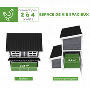 Poulailler XL en bois, nichoir 3 compartiments, 100 x 86 x 100 cm-4