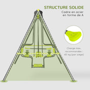 Balançoire 4 agrès portique avec balançoire - dim. 3,55L x 1,84l x 1,86H m métal époxy anticorrosion PE Gris-5