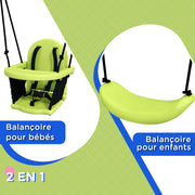Balançoire portique balançoire 2 en 1 pour bébé ceinture de sécurité à 5 points intérieure extérieure vert-4