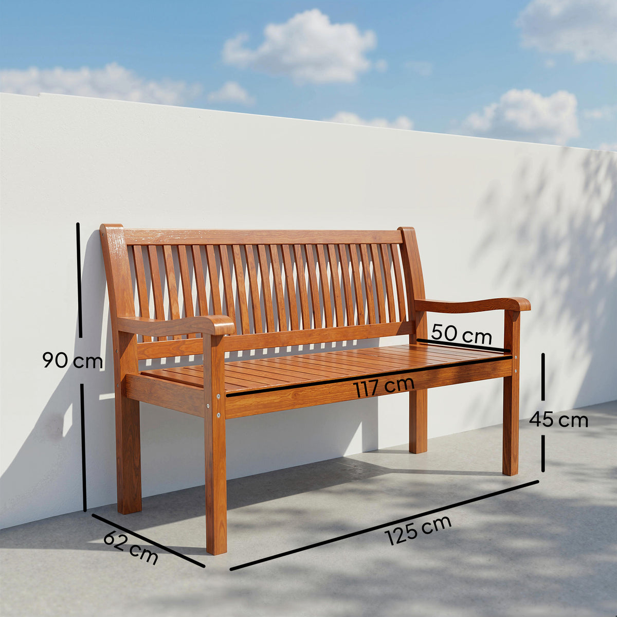 Banc de Jardin Banc Extérieur 2 Places avec Housse Imperméable et Dossier Ergonomique Bois Marron Clair-2