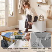 Coffre de rangement, banc de rangement avec couvercle rabattable et charnières de sécurité, banc chaussures, meuble d'entrée, couloir, chambre, salon, 100 x 40 x 40 cm, blanc-5