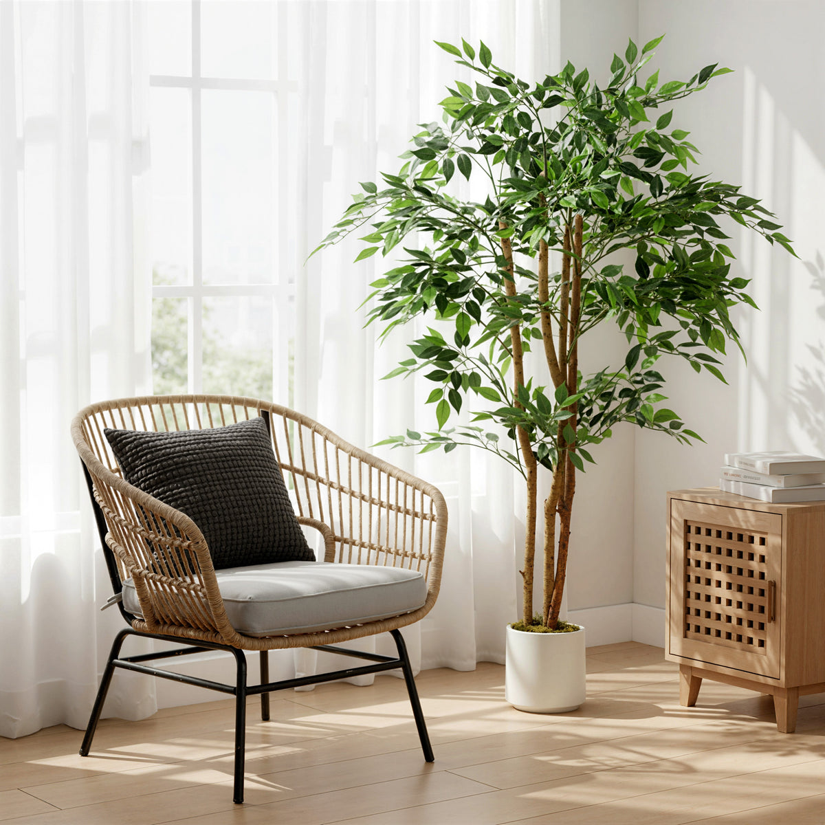 Banian artificiel 150 cm, tronc bois massif, pot inclus-2