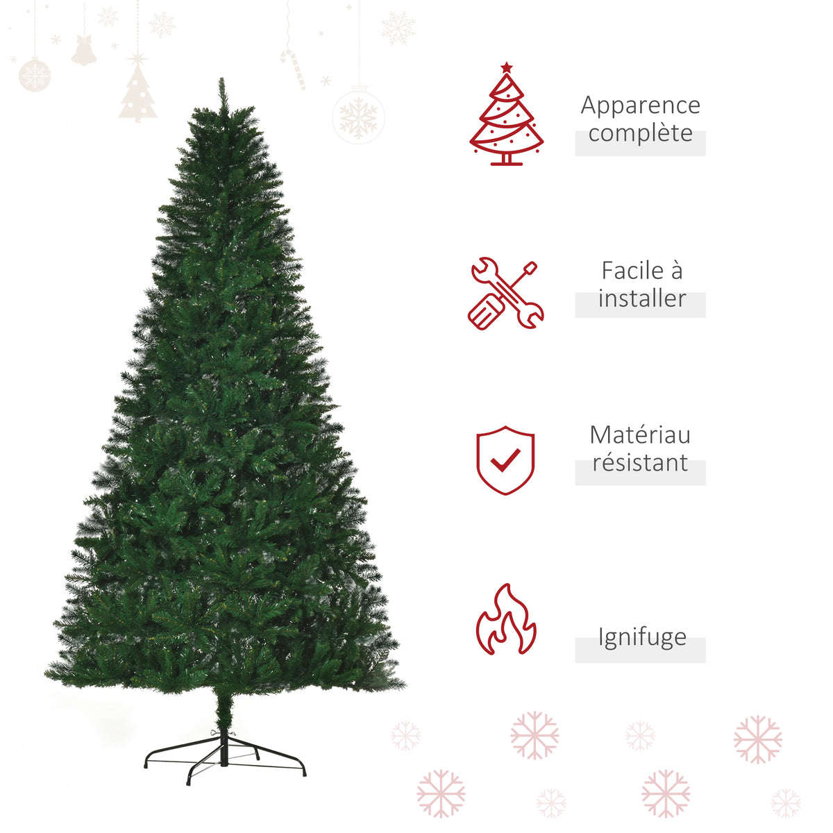 Sapin de Noël Artificiel 240H cm 1499 Branches épines Imitation Nordmann Grand réalisme Vert-3