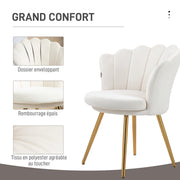 Fauteuil coquillage chaise coiffeuse fauteuil en velours fauteuil de salon avec pieds en métal doré crème-5