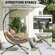 Fauteuil suspendu en résine tressée avec support, chaise suspendue, coussin, attache de sécurité, hauteur réglable, gris-6