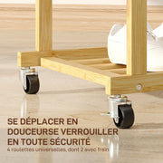 Portant à vêtements à roulettes, porte-manteau double barre en bambou avec étagère inférieure, 80x40x160cm, bois naturel-4