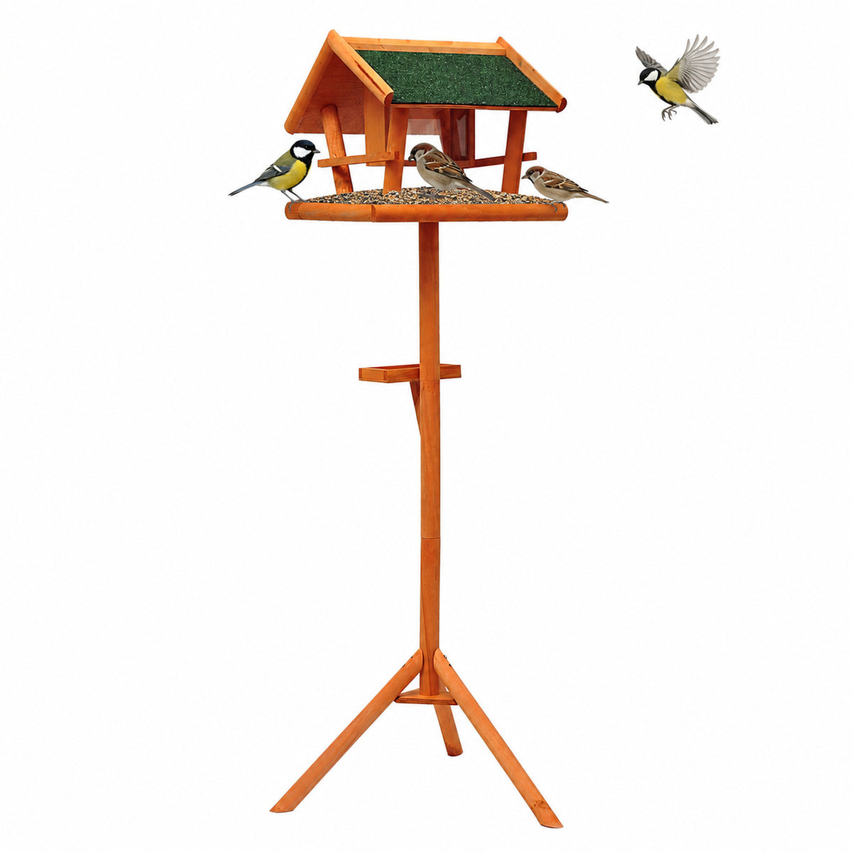 Mangeoire pour Oiseaux Sauvages sur Pied, Nichoir à Plateau, Abri à Oiseaux en Bois pour Extérieur, 150cm-0