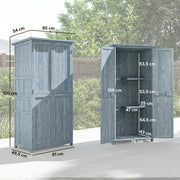 Armoire de jardin, armoire extérieure de rangement en bois avec 2 portes verrouillables, 2 étagères et 10 crochets, gris-2