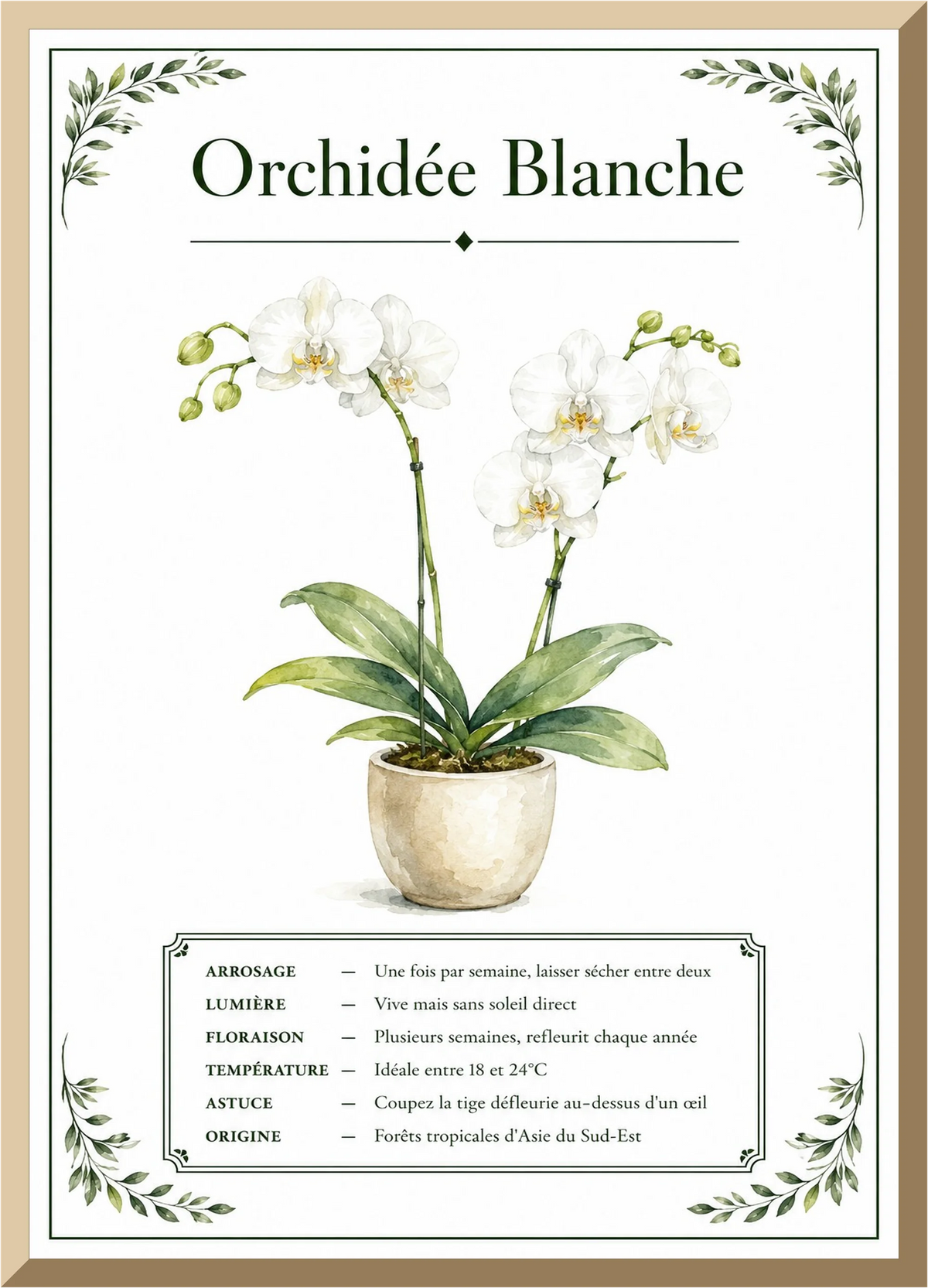 Affiche botanique Orchidée Blanche – illustration florale