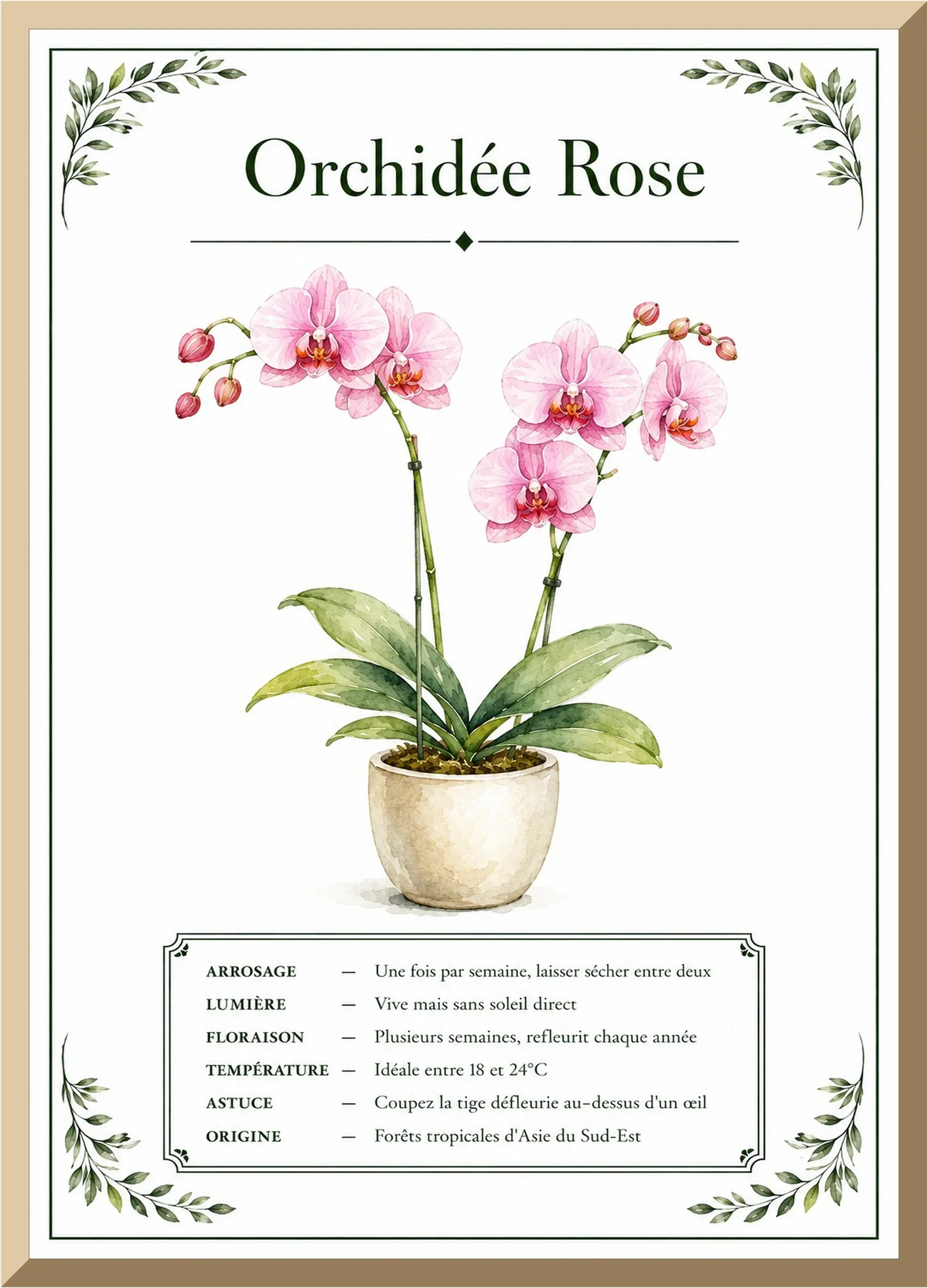 Affiche botanique Orchidée Rose – illustration florale