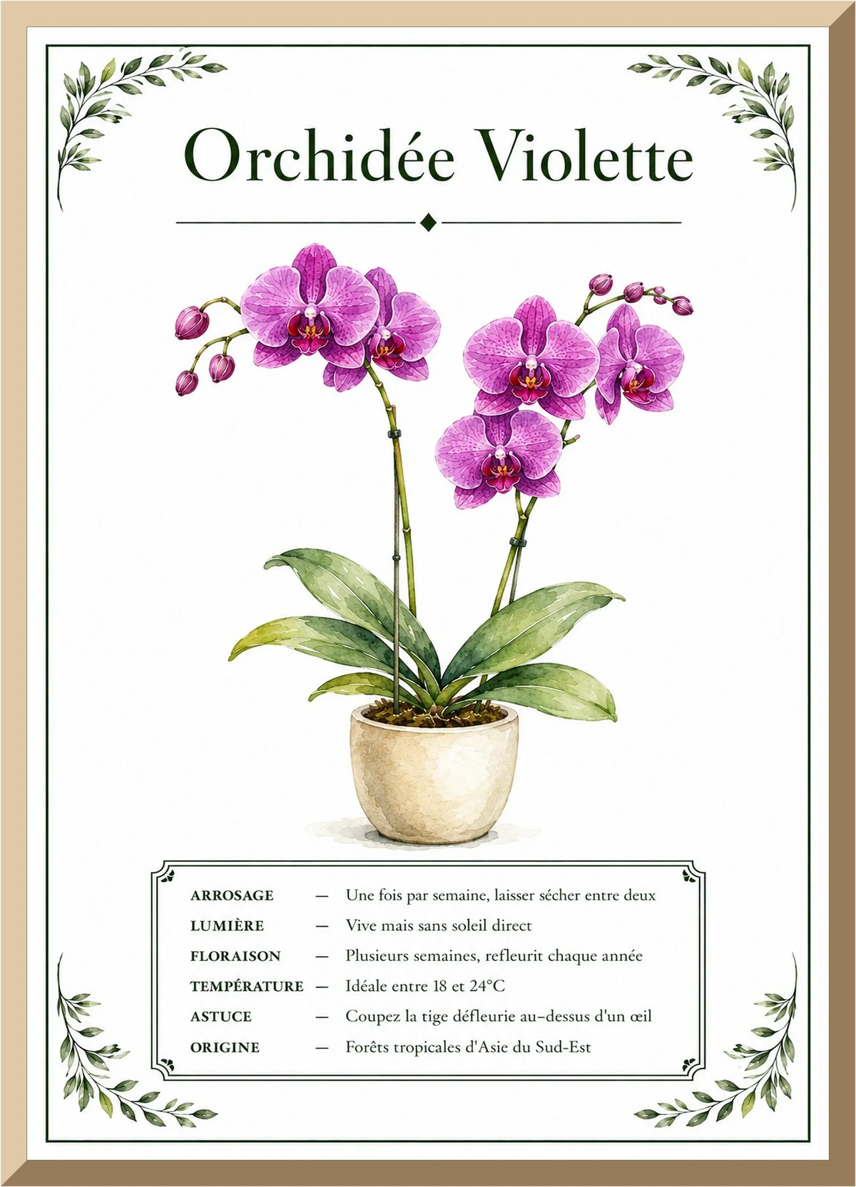 Affiche botanique Orchidée Violette – illustration florale