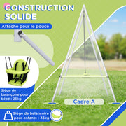 Balançoire portique balançoire 2 en 1 pour bébé ceinture de sécurité à 5 points intérieure extérieure vert-3