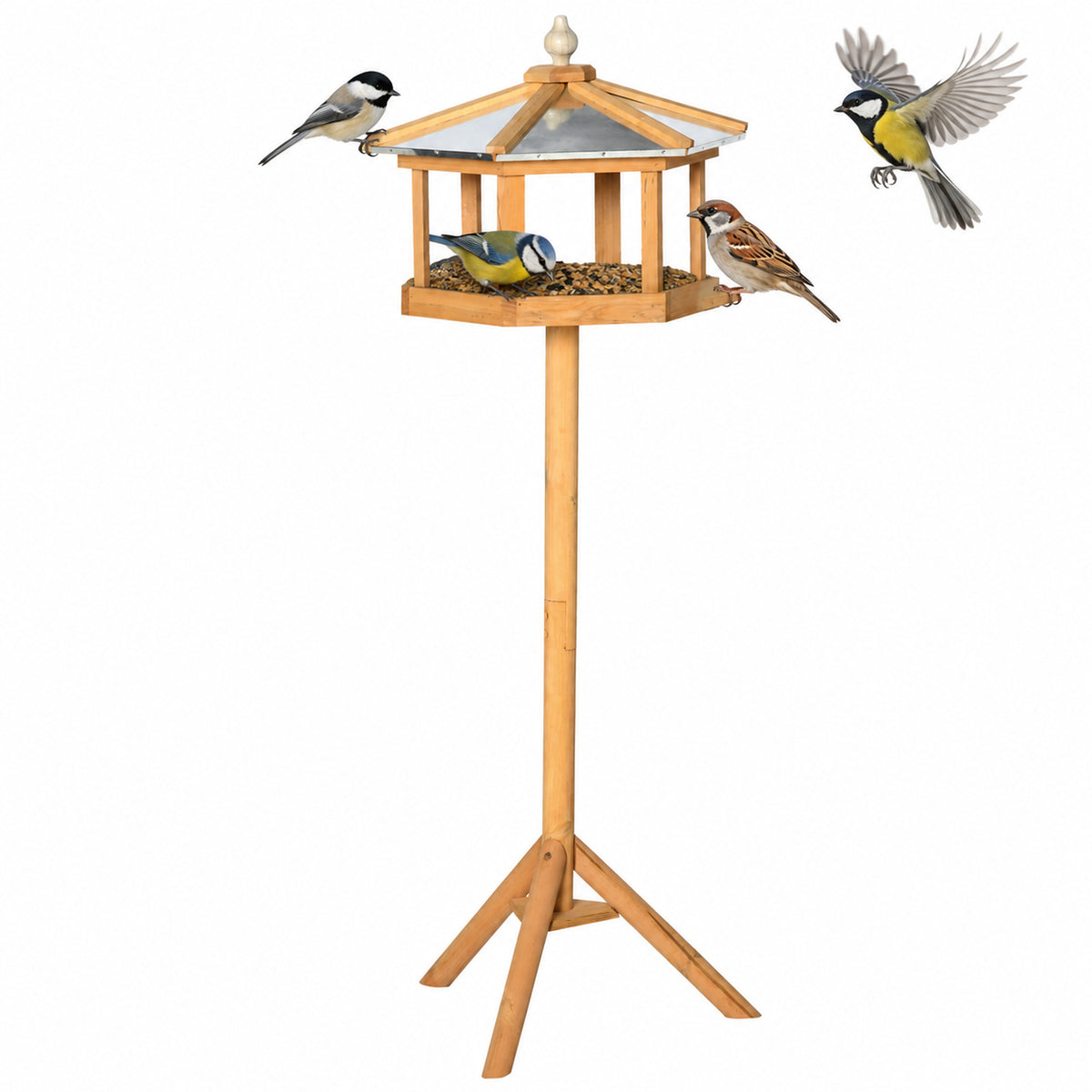Mangeoire Mangeoire pour oiseaux sauvages sur Pied nichoir a Plateau Station a Oiseau Abris à oiseaux Bois pour Exterieur 113 cm-0