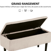Banc de rangement coffre de rangement pieds en bois de caoutchouc 95 x 38 x 45 cm beige-3