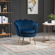 Fauteuil salon fauteuil en velours fauteuil coquillage avec pieds en métal doré pour chambre à coucher, bleu-1