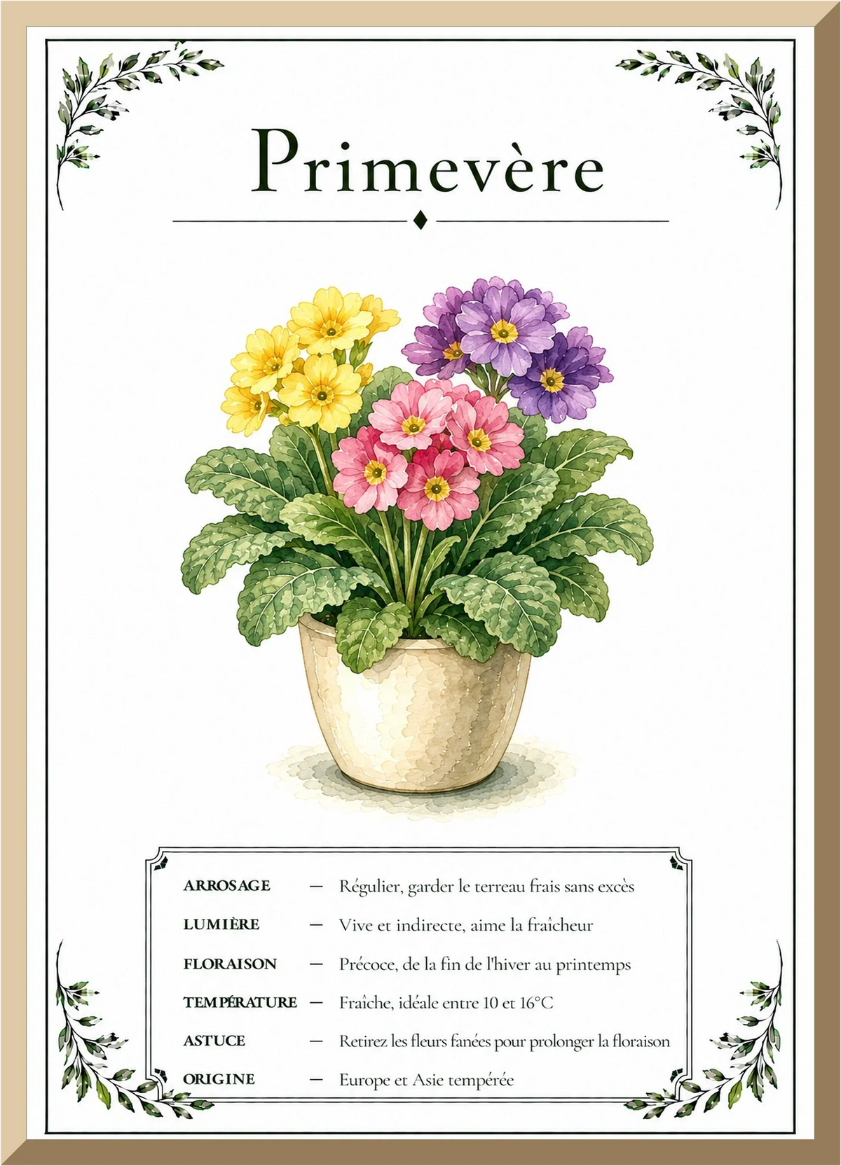 Affiche botanique Primevère – illustration florale