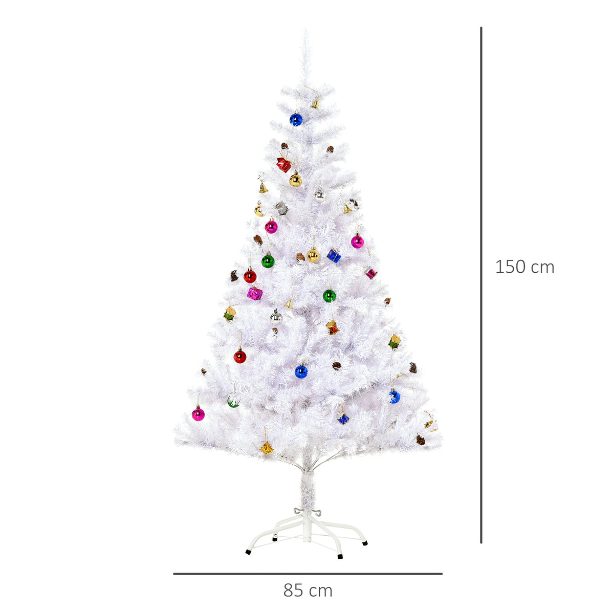 Sapin Arbre de Noël Artificiel Blanc 150 cm 680 Branches avec Nombreux Accessoires variés-2