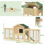 Poulailler clapier modèle chalet multi-équipé : rampes, nichoirs, plateau, en bois massif 204 x 85 x 93 cm bois naturel-2