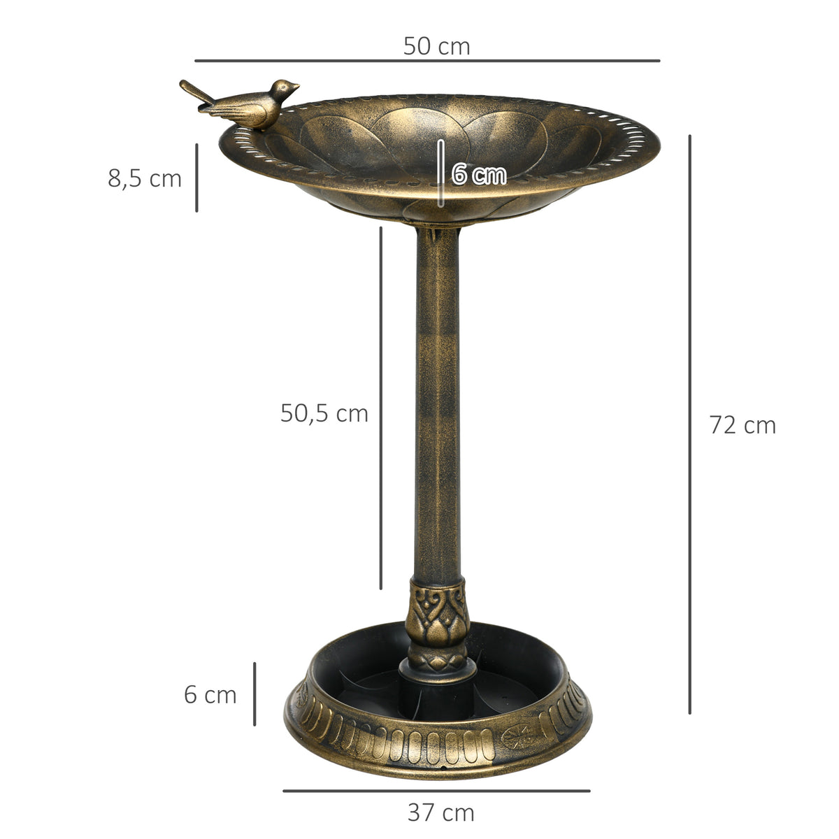 Bain d'oiseaux Abreuvoir, mangeoire pour Oiseaux jardinière 2 en 1 dim. Ø 50 x 72H cm polypropylène Bronze Antique-2