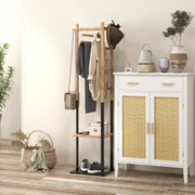 Portant pour vêtements en bambou, Porte-manteau en Bois avec tringle, étagères, patère, 4 barres latérales-5