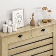 Couvercle de radiateur cache radiateur grille à lattes horizontales avec 2 tiroirs en bois 111l x 19P x 95,5H cm chêne-8