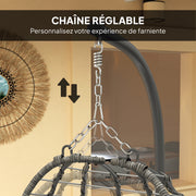 Fauteuil suspendu pliable en résine tressée avec support, coussin et oreiller hauteur réglable, gris-6
