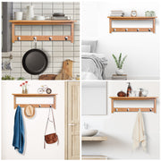 Porte-manteau mural penderie murale étagère 50L x 16l x 17,5H cm 4 patères kit fixation fourni bambou naturel-6